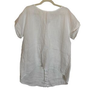 Terzo Millennio Womens 100% Linen White Top Buttons On Back Medium Hi- Low Beach